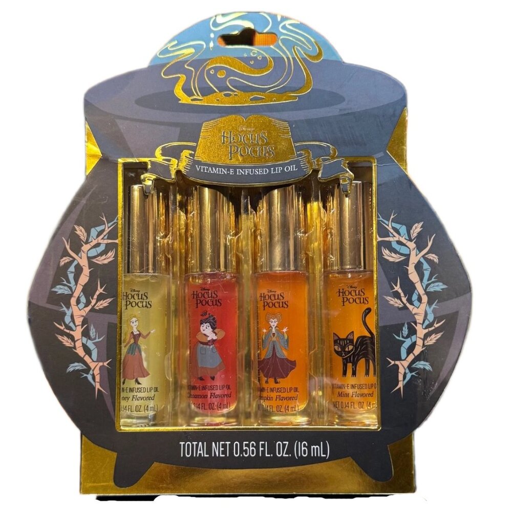 Disney HOCUS POCUS Set of 4 Lip Oils Lipgloss Lip Gloss NEW Halloween Honey Mint